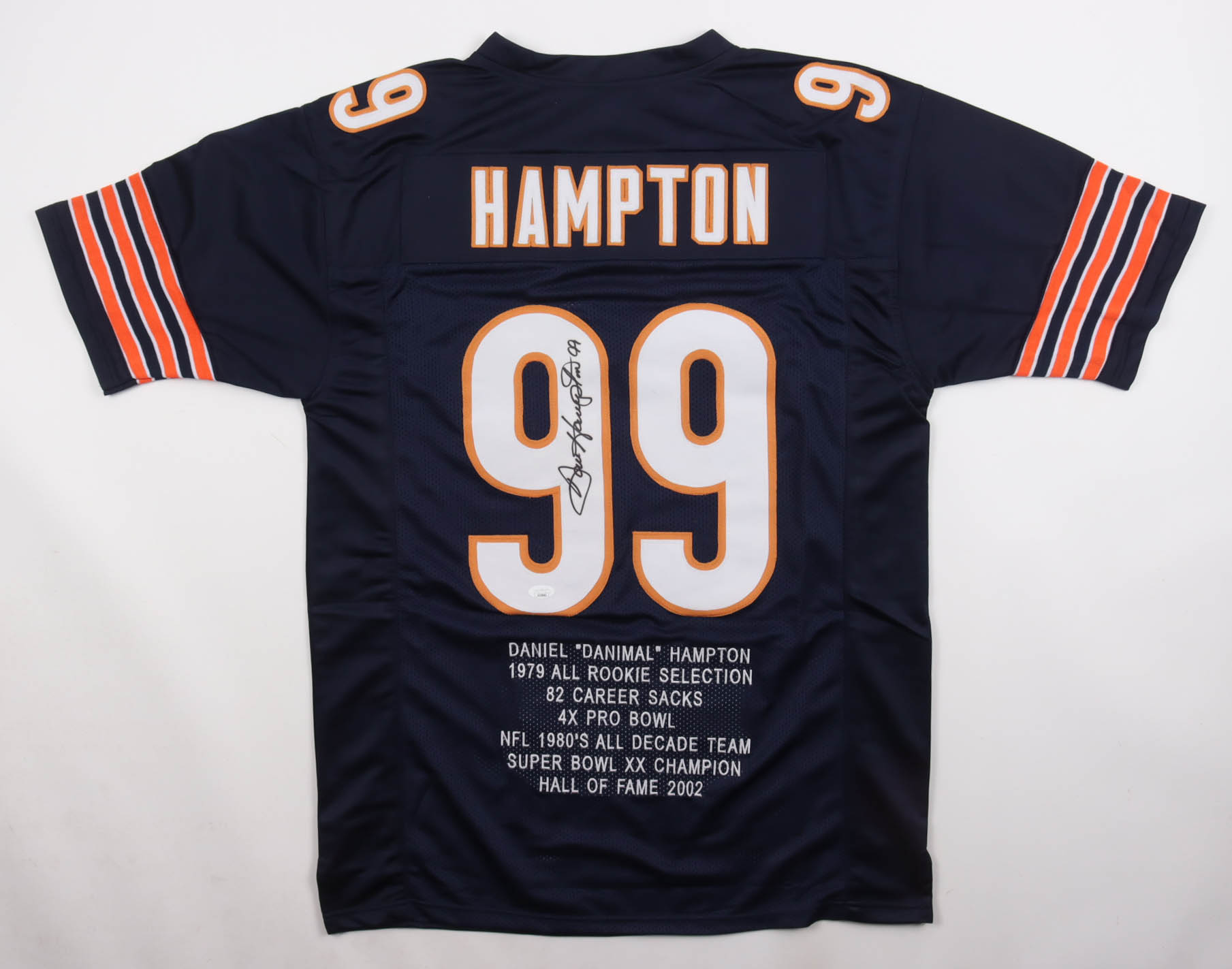 Dan Hampton Signed Career Highlight Stat Jersey Inscribed "HOF 2002" (JSA) at PristineAuction.com Dan Hampton Signed Career Highlight Stat Jersey Inscribed "HOF 2002" (JSA) at PristineAuction.com