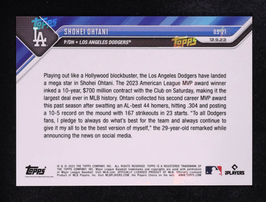 Shohei Ohtani 2023 Topps Now Offseason #OS21 at PristineAuction.com Shohei Ohtani 2023 Topps Now Offseason #OS21 at PristineAuction.com