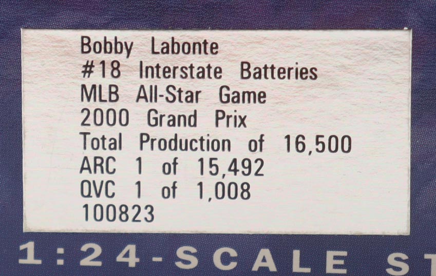Bobby Labonte LE #18 Interstate Batteries / MLB All-Star Game 2000 Grand Prix 1:24 Die-Cast Car at PristineAuction.com Bobby Labonte LE #18 Interstate Batteries / MLB All-Star Game 2000 Grand Prix 1:24 Die-Cast Car at PristineAuction.com