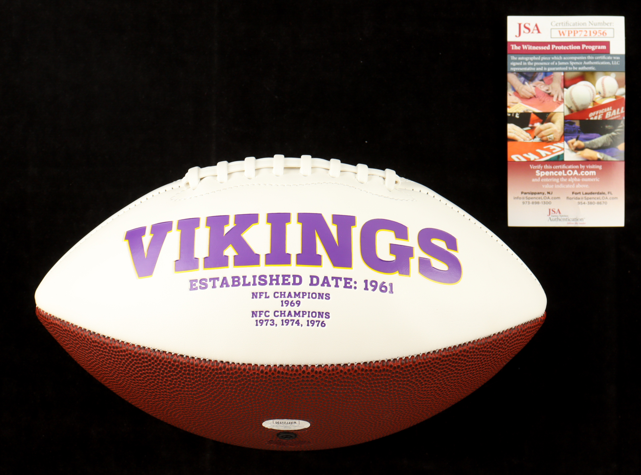 Paul Krause Signed Vikings Logo Football Inscribed "HOF 98" (JSA) at PristineAuction.com Paul Krause Signed Vikings Logo Football Inscribed "HOF 98" (JSA) at PristineAuction.com