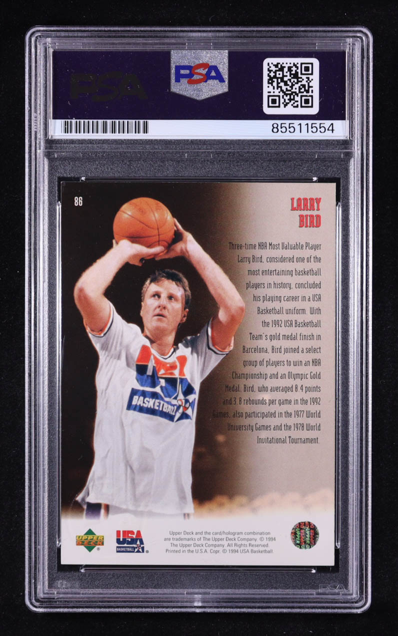 Larry Bird Signed 1994 Upper Deck USA All Time Greats #86 (PSA | Autograph Graded PSA 9) at PristineAuction.com Larry Bird Signed 1994 Upper Deck USA All Time Greats #86 (PSA | Autograph Graded PSA 9) at PristineAuction.com