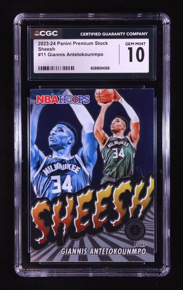 Giannis Antetokounmpo 2023-24 Panini Premium Stock Sheesh #11 (CGC 10) at PristineAuction.com Giannis Antetokounmpo 2023-24 Panini Premium Stock Sheesh #11 (CGC 10) at PristineAuction.com