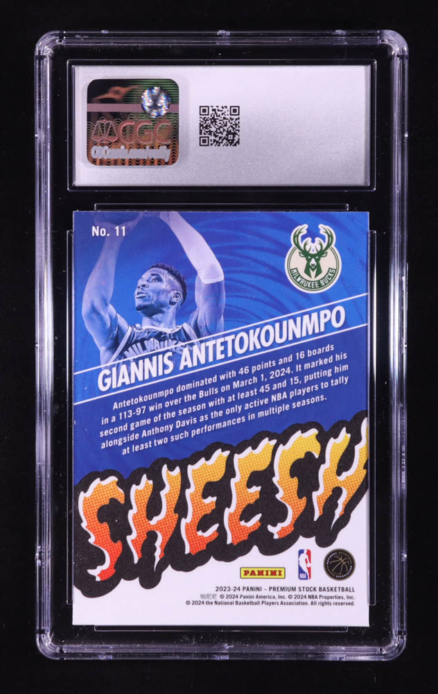 Giannis Antetokounmpo 2023-24 Panini Premium Stock Sheesh #11 (CGC 10) at PristineAuction.com Giannis Antetokounmpo 2023-24 Panini Premium Stock Sheesh #11 (CGC 10) at PristineAuction.com