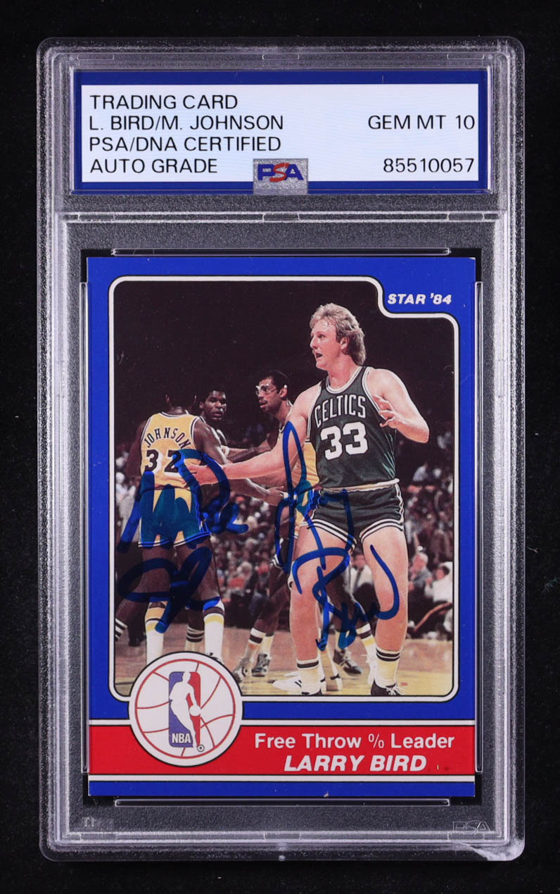 Larry Bird / Magic Johnson Signed 1984 Star Co. Free Throw % Leader #15 (PSA | Autograph Graded PSA 10) at PristineAuction.com Larry Bird / Magic Johnson Signed 1984 Star Co. Free Throw % Leader #15 (PSA | Autograph Graded PSA 10) at PristineAuction.com