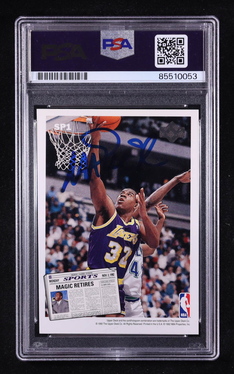 Larry Bird / Magic Johnson Signed 1992 Upper Deck SP Retirement Insert #SP-1 (PSA | Autograph Graded PSA 10) at PristineAuction.com Larry Bird / Magic Johnson Signed 1992 Upper Deck SP Retirement Insert #SP-1 (PSA | Autograph Graded PSA 10) at PristineAuction.com
