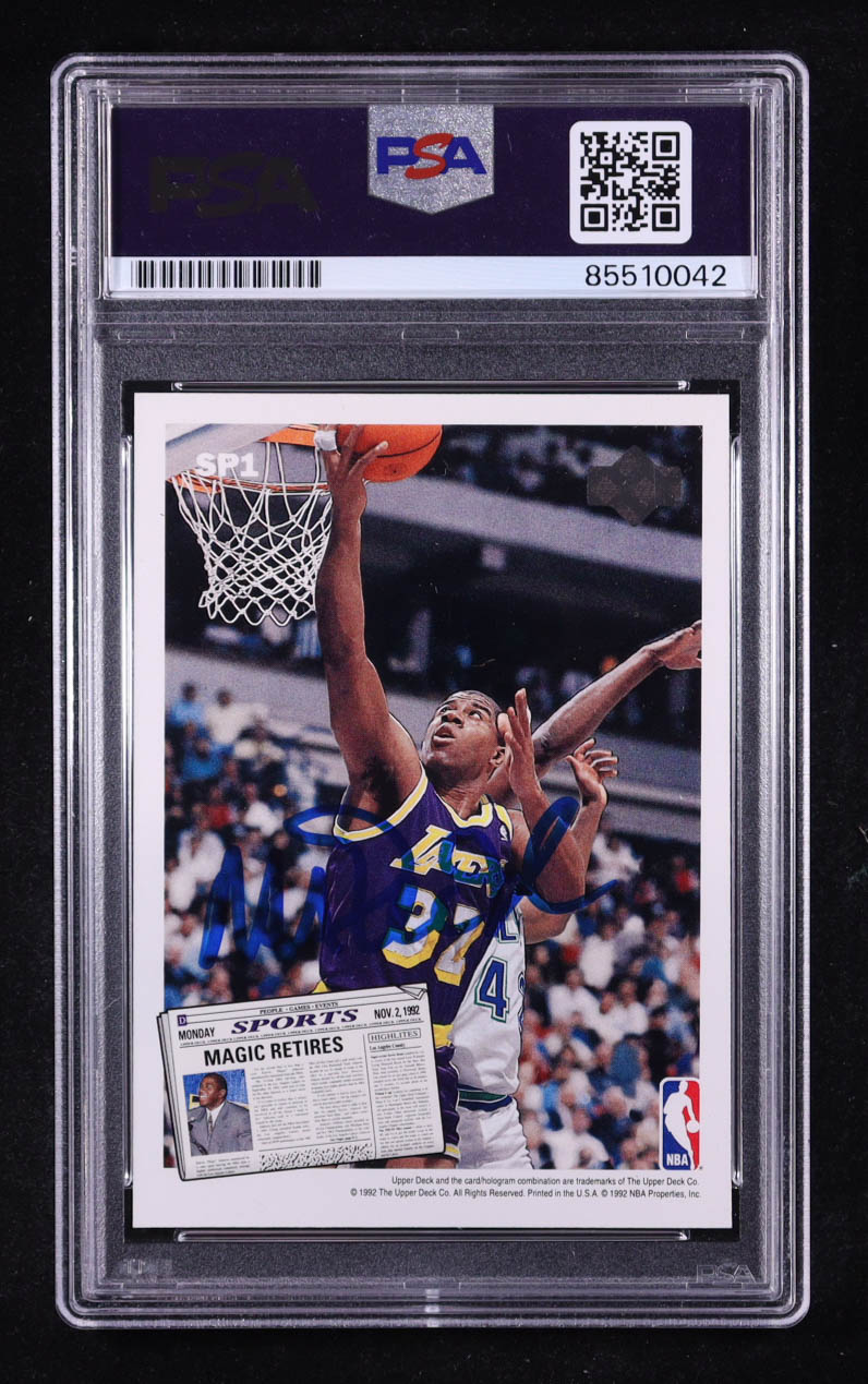 Larry Bird / Magic Johnson Signed 1992 Upper Deck SP Retirement Insert #SP-1 (PSA | Autograph Graded PSA 10) at PristineAuction.com Larry Bird / Magic Johnson Signed 1992 Upper Deck SP Retirement Insert #SP-1 (PSA | Autograph Graded PSA 10) at PristineAuction.com