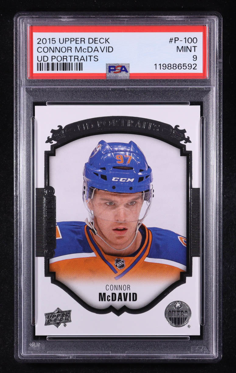 Connor McDavid 2015-16 Upper Deck UD Portraits #P100 RC (PSA 9) at PristineAuction.com Connor McDavid 2015-16 Upper Deck UD Portraits #P100 RC (PSA 9) at PristineAuction.com