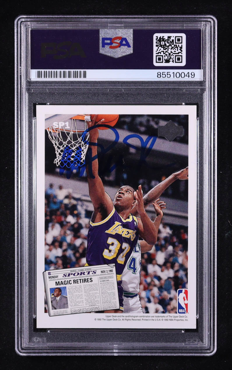 Larry Bird / Magic Johnson Signed 1992 Upper Deck SP Retirement Insert #SP-1 (PSA | Autograph Graded PSA 10) at PristineAuction.com Larry Bird / Magic Johnson Signed 1992 Upper Deck SP Retirement Insert #SP-1 (PSA | Autograph Graded PSA 10) at PristineAuction.com