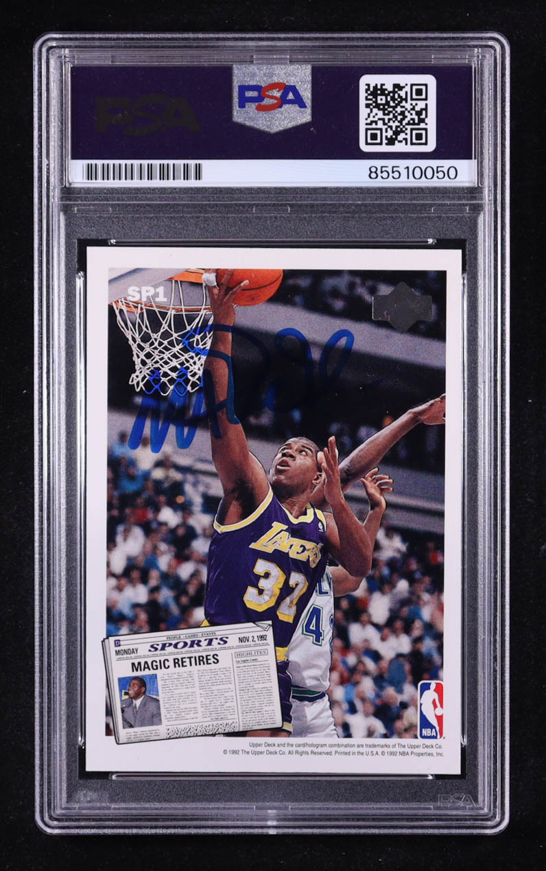 Larry Bird / Magic Johnson Signed 1992 Upper Deck SP Retirement Insert #SP-1 (PSA | Autograph Graded PSA 10) at PristineAuction.com Larry Bird / Magic Johnson Signed 1992 Upper Deck SP Retirement Insert #SP-1 (PSA | Autograph Graded PSA 10) at PristineAuction.com