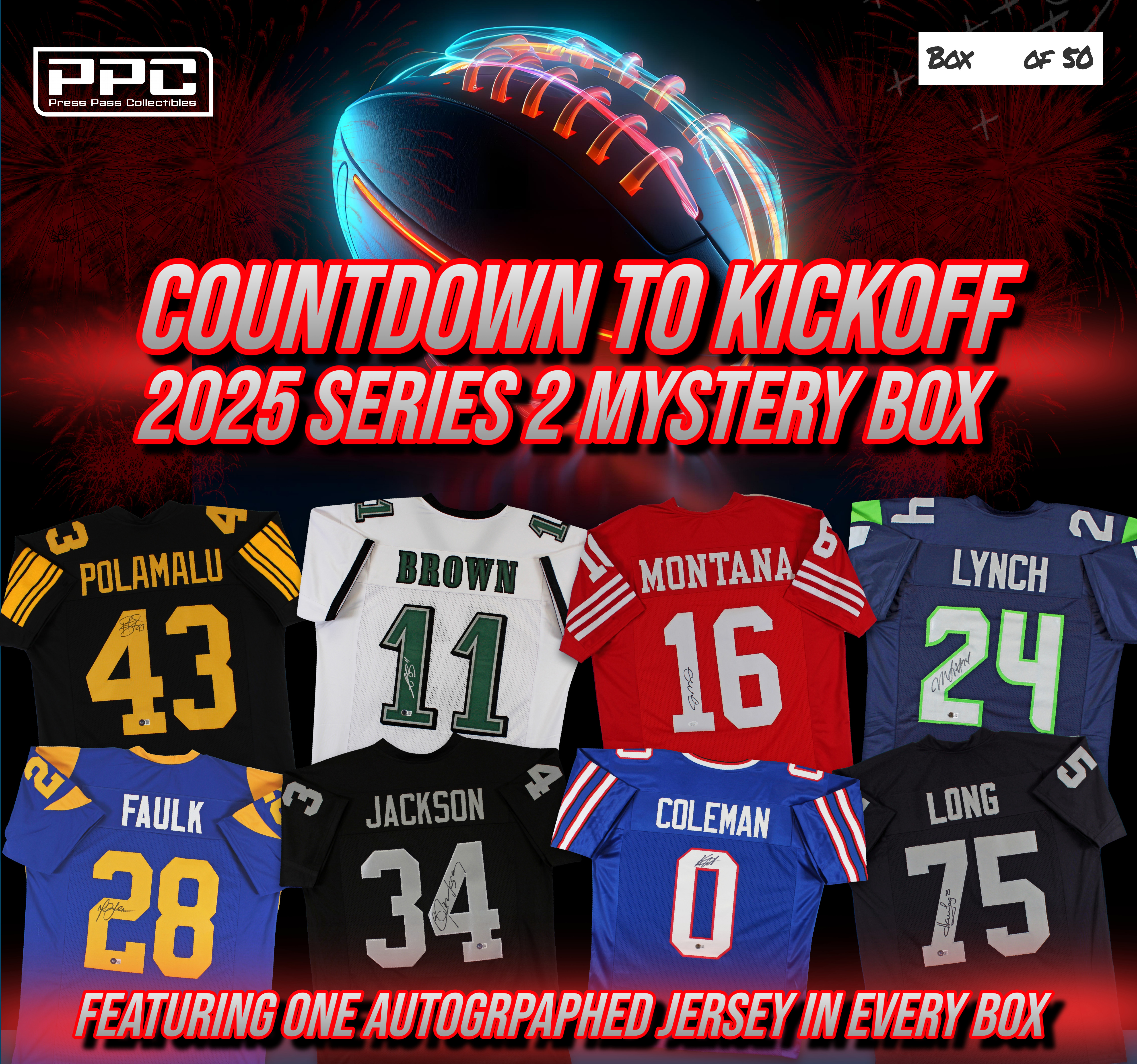 Press Pass Collectibles 2025 Countdown to Kickoff Football Jersey Mystery Box – Series 2 (Limited to 50) at PristineAuction.com Press Pass Collectibles 2025 Countdown to Kickoff Football Jersey Mystery Box – Series 2 (Limited to 50) at PristineAuction.com