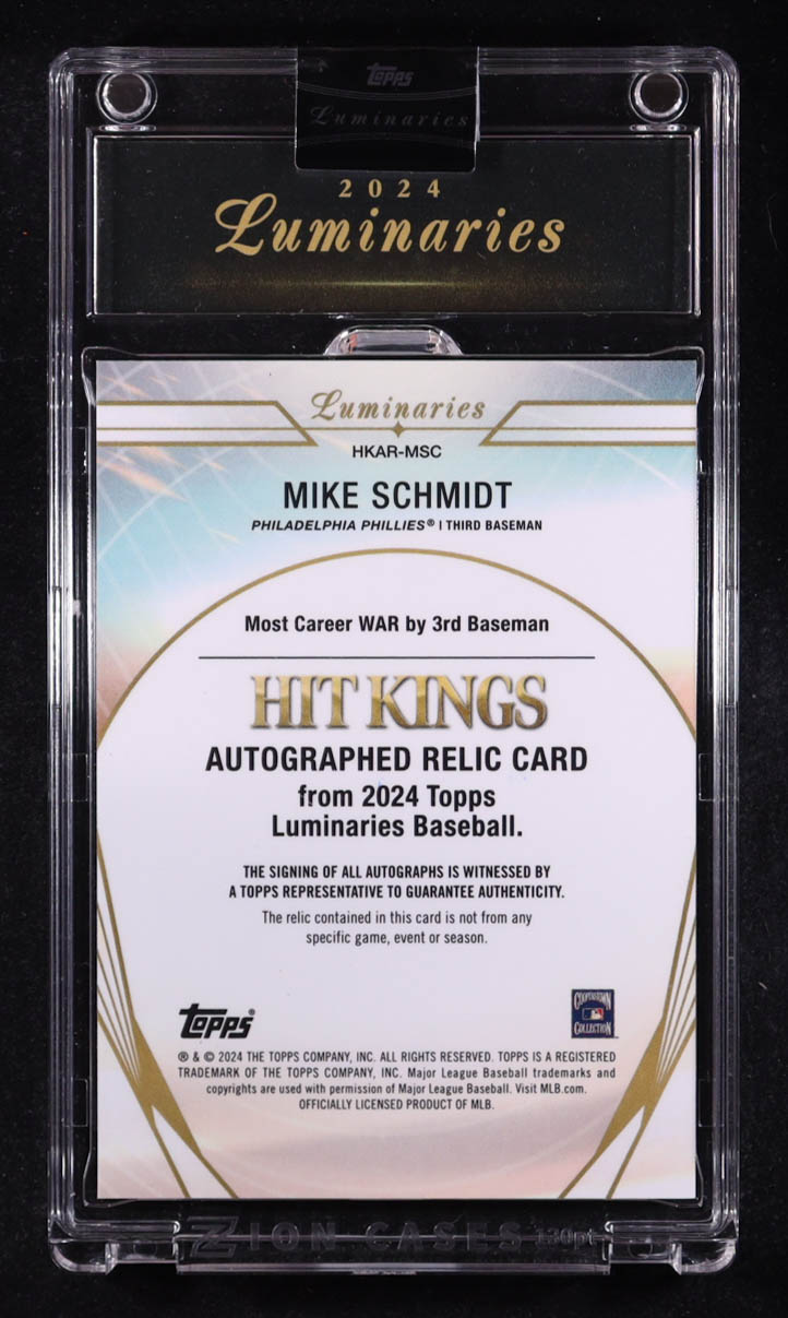 Mike Schmidt 2024 Topps Luminaries Hit Kings Autograph Relics Purple #HKARMSC #3/3 at PristineAuction.com Mike Schmidt 2024 Topps Luminaries Hit Kings Autograph Relics Purple #HKARMSC #3/3 at PristineAuction.com