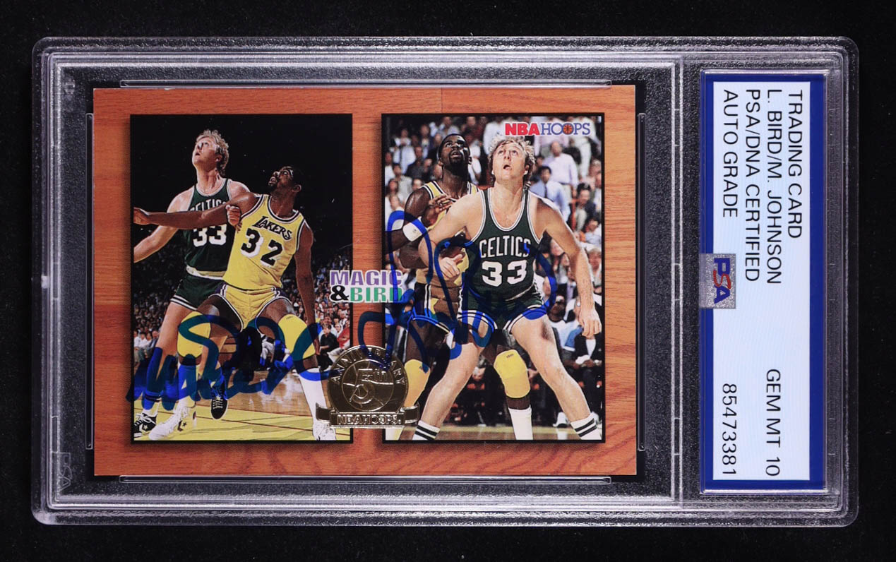 Larry Bird / Magic Johnson Signed 1994 NBA Hoops Skybox Gold #MB-1 (PSA | Autograph Graded PSA 10) at PristineAuction.com Larry Bird / Magic Johnson Signed 1994 NBA Hoops Skybox Gold #MB-1 (PSA | Autograph Graded PSA 10) at PristineAuction.com
