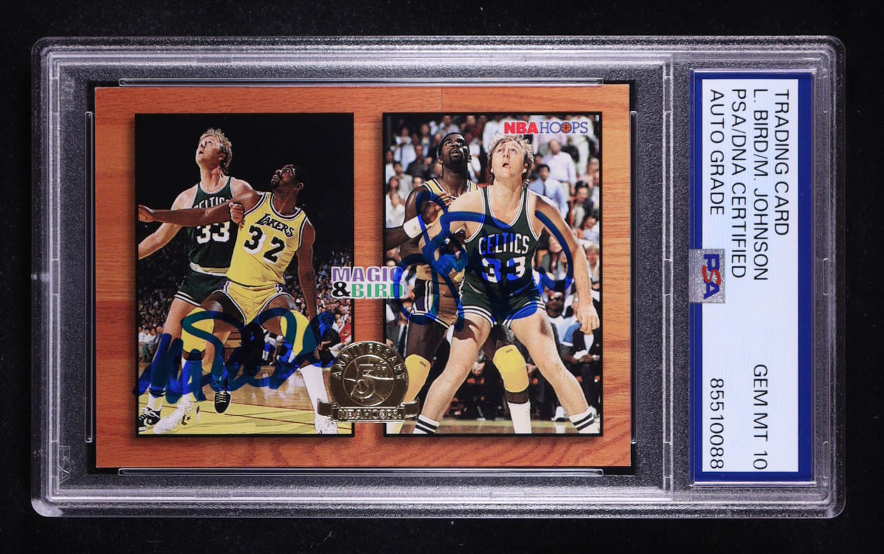 Larry Bird / Magic Johnson Signed 1994 NBA Hoops Skybox Gold #MB-1 (PSA | Autograph Graded PSA 10) at PristineAuction.com Larry Bird / Magic Johnson Signed 1994 NBA Hoops Skybox Gold #MB-1 (PSA | Autograph Graded PSA 10) at PristineAuction.com
