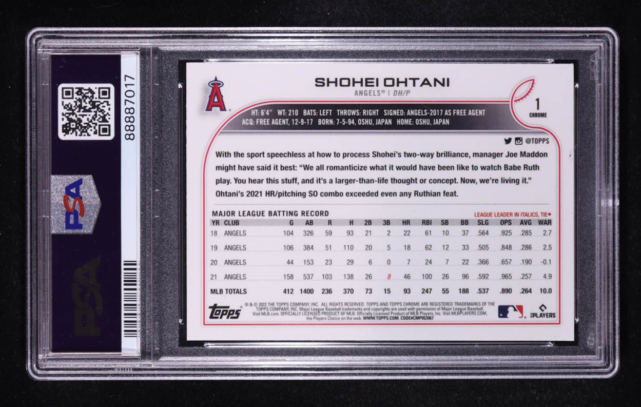 Shohei Ohtani 2022 Topps Chrome Pink Refractors #1 (PSA 10) at PristineAuction.com Shohei Ohtani 2022 Topps Chrome Pink Refractors #1 (PSA 10) at PristineAuction.com