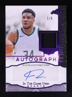 Giannis Antetokounmpo 2024 Leaf ITG Used Sports Purple Foil Autograph Memorabilia #IGAGA1 #1/6 at PristineAuction.com