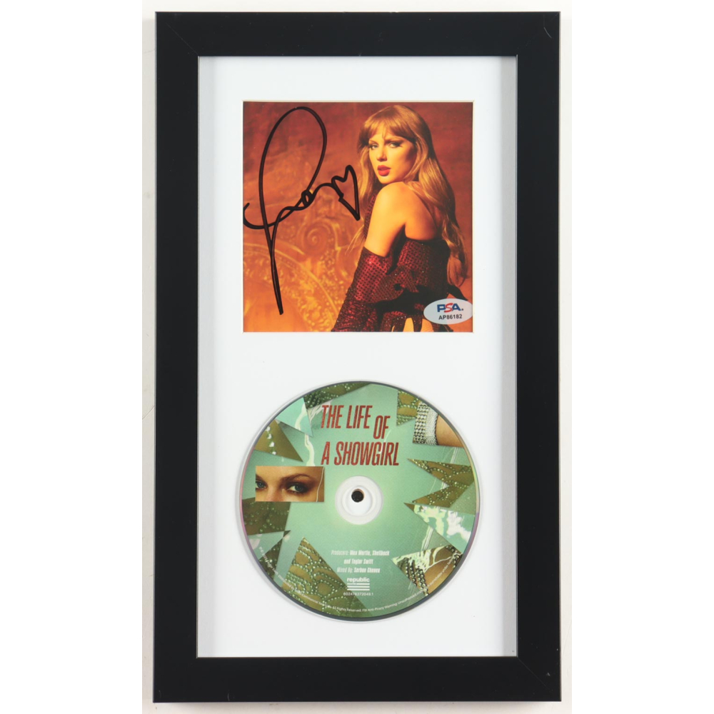 Taylor Swift Signed Custom Framed "The Life of a Showgirl" CD Insert Display with Disc (PSA) at PristineAuction.com