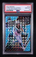 Christian McCaffrey 2022 Panini Mosaic Thunder Lane Mosaic Blue Fluorescent #4 #13/15 (PSA 10) at PristineAuction.com