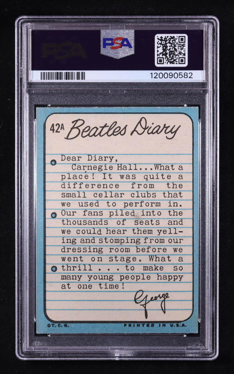 George Harrison 1964 Topps Beatles Diary #42A (PSA) at PristineAuction.com George Harrison 1964 Topps Beatles Diary #42A (PSA) at PristineAuction.com