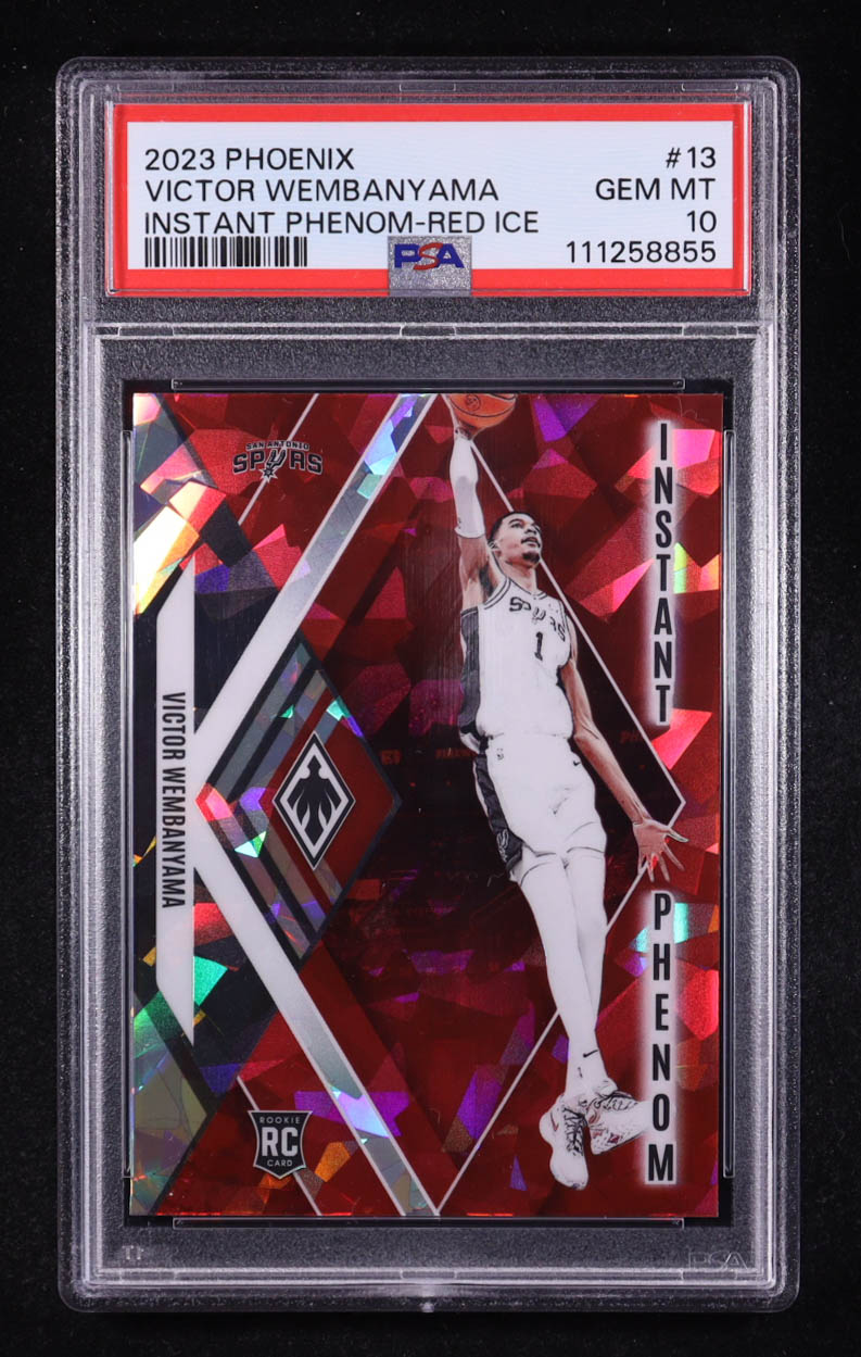 Victor Wembanyama 2023-24 Panini Phoenix Instant Phenom Phoenix Red Ice #13 RC (PSA 10) at PristineAuction.com Victor Wembanyama 2023-24 Panini Phoenix Instant Phenom Phoenix Red Ice #13 RC (PSA 10) at PristineAuction.com