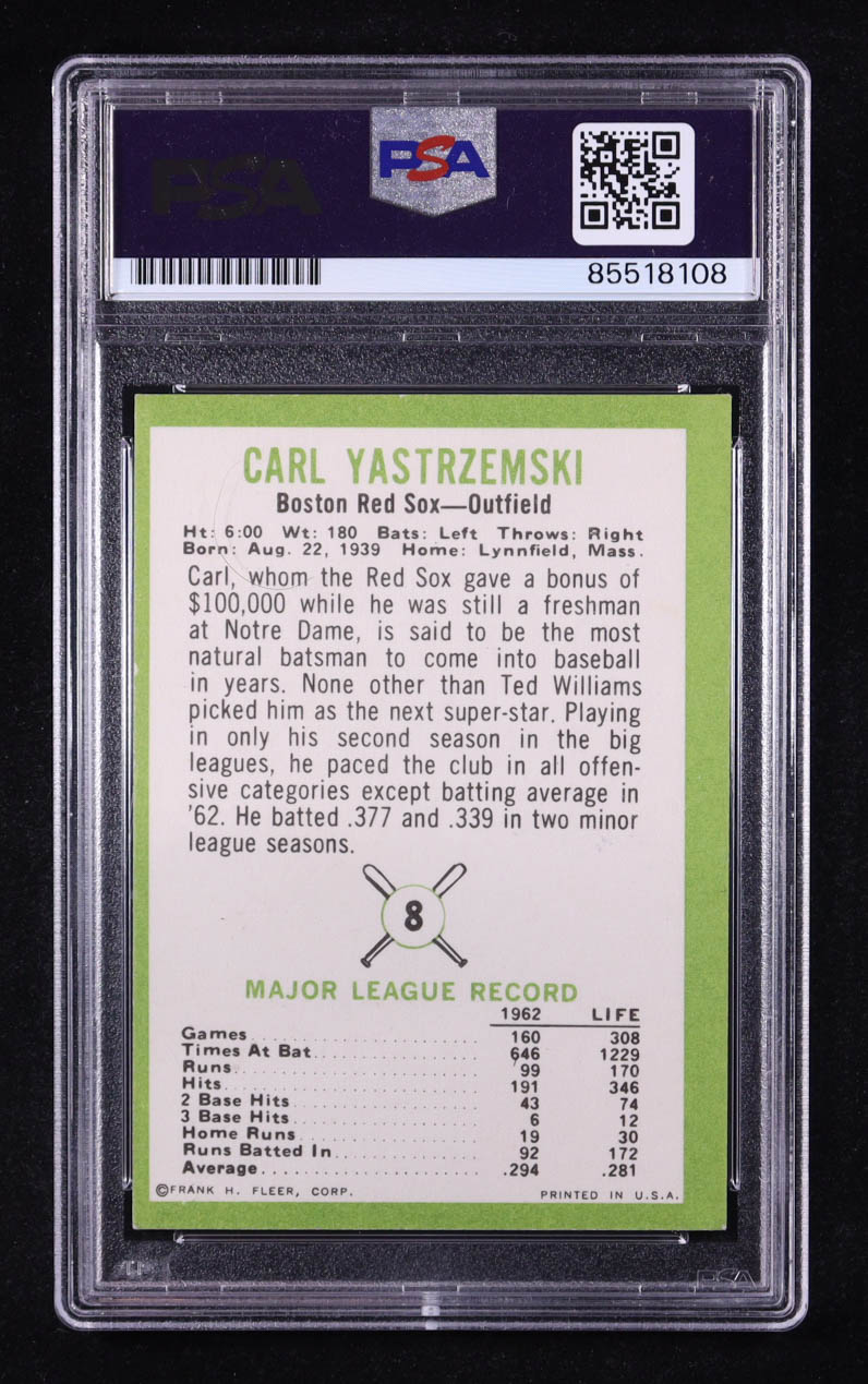 Carl Yastrzemski Signed 1963 Fleer #8 (PSA | Autograph Graded PSA 10) at PristineAuction.com Carl Yastrzemski Signed 1963 Fleer #8 (PSA | Autograph Graded PSA 10) at PristineAuction.com
