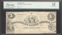 1861 Confederate $5 Currency Note, T-36 (Legacy 25 VF) at PristineAuction.com