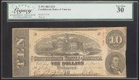 1863 Confederate $10 Currency Note, T-59 (Legacy 30 VF) at PristineAuction.com