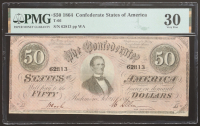 1864 Confederate $50 Currency Note T-66 (PMG Choice Very Fine 30) at PristineAuction.com