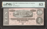 1864 Confederate States of America $10 Currency Note T-68 (PMG 63 Choice Uncirculated EPQ) at PristineAuction.com