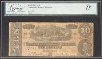 1864 Confederate $10 Currency Note, T-68 (Legacy 15 F) at PristineAuction.com