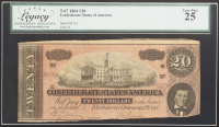1864 Confederate $20 Currency Note, T-67 (Legacy 25 VF) at PristineAuction.com