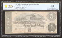 1864 Confederate States of America $5 Currency Note T-69, Fourth Series (PCGS Very Fine 20) at PristineAuction.com