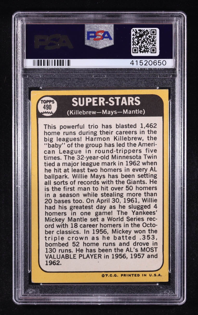 Harmon Killebrew / Willie Mays / Mickey Mantle 1968 Topps #490 Super Stars (PSA 4) at PristineAuction.com Harmon Killebrew / Willie Mays / Mickey Mantle 1968 Topps #490 Super Stars (PSA 4) at PristineAuction.com