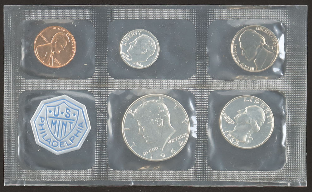 1964 Uncirculated United States Mint Souvenir (5) Coin Set at PristineAuction.com 1964 Uncirculated United States Mint Souvenir (5) Coin Set at PristineAuction.com