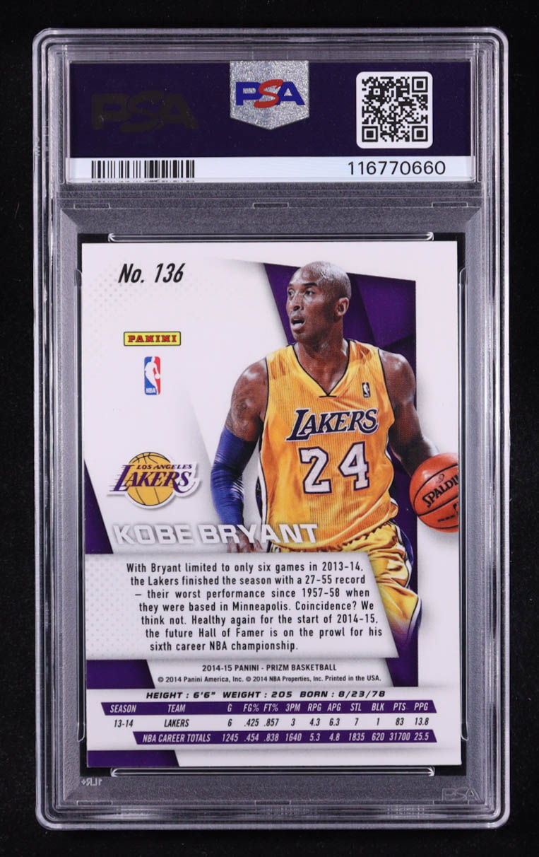Kobe Bryant 2014-15 Panini Prizm #136 (PSA 10) at PristineAuction.com Kobe Bryant 2014-15 Panini Prizm #136 (PSA 10) at PristineAuction.com