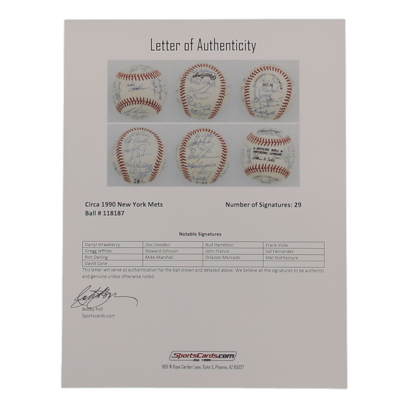 c. 1990 Mets ONL Baseball Signed by (29) with Darryl Strawberry, Doc Gooden, David Cone, Howard Johnson (SportsCards.com) at PristineAuction.com c. 1990 Mets ONL Baseball Signed by (29) with Darryl Strawberry, Doc Gooden, David Cone, Howard Johnson (SportsCards.com) at PristineAuction.com