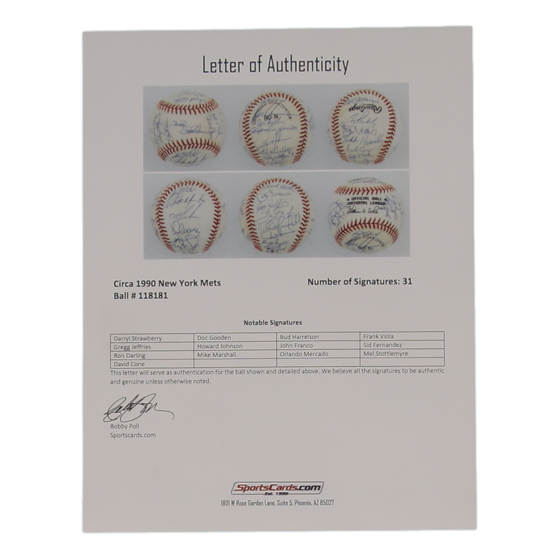 c. 1990 Mets ONL Baseball Signed by (31) with Darryl Strawberry, Doc Gooden, David Cone, Howard Johnson (SportsCards.com) at PristineAuction.com c. 1990 Mets ONL Baseball Signed by (31) with Darryl Strawberry, Doc Gooden, David Cone, Howard Johnson (SportsCards.com) at PristineAuction.com