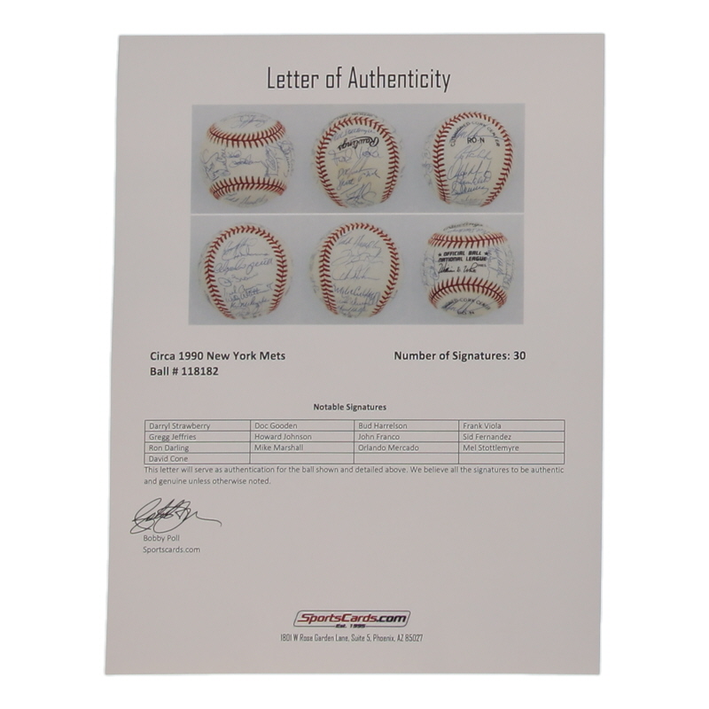 c. 1990 Mets ONL Baseball Signed by (30) with Darryl Strawberry, Doc Gooden, David Cone, Howard Johnson (SportsCards.com) at PristineAuction.com c. 1990 Mets ONL Baseball Signed by (30) with Darryl Strawberry, Doc Gooden, David Cone, Howard Johnson (SportsCards.com) at PristineAuction.com