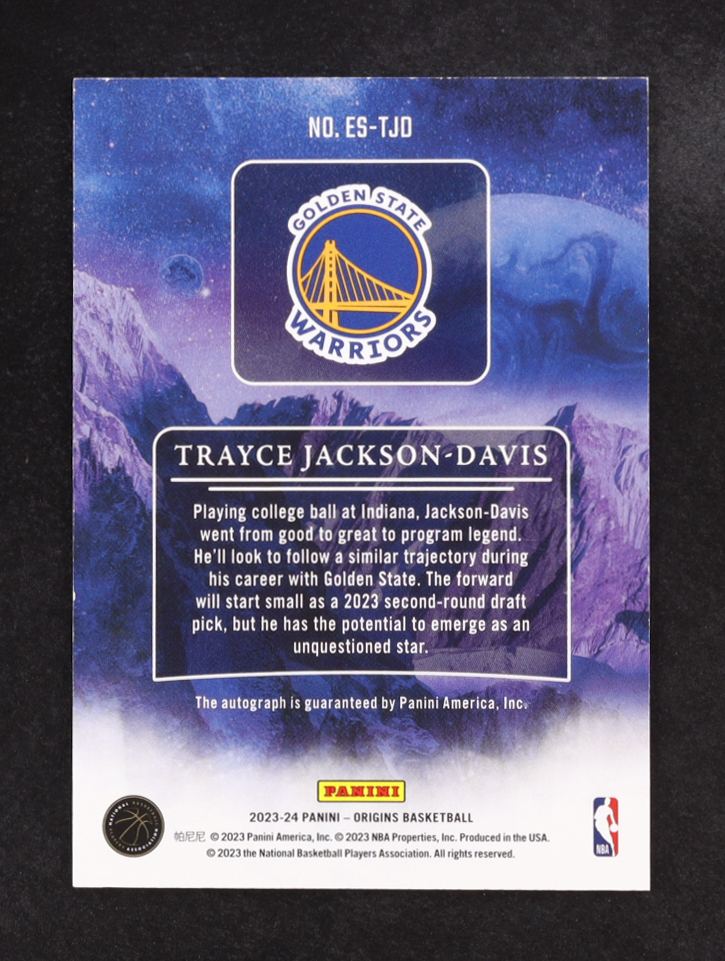 Trayce Jackson-Davis 2023-24 Panini Origins Elevation Signatures #22 #011/150 RC at PristineAuction.com Trayce Jackson-Davis 2023-24 Panini Origins Elevation Signatures #22 #011/150 RC at PristineAuction.com