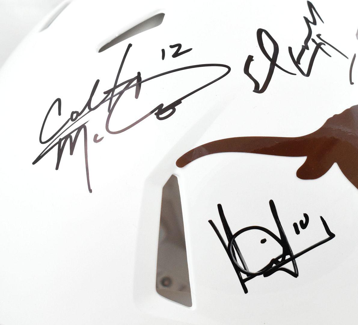 Texas Longhorns Legends Full-Size Authentic On-Field Speed Helmet Signed By (4) with Vince Young, Earl Campbell, Ricky Williams & Colt McCoy (Beckett) at PristineAuction.com Texas Longhorns Legends Full-Size Authentic On-Field Speed Helmet Signed By (4) with Vince Young, Earl Campbell, Ricky Williams & Colt McCoy (Beckett) at PristineAuction.com