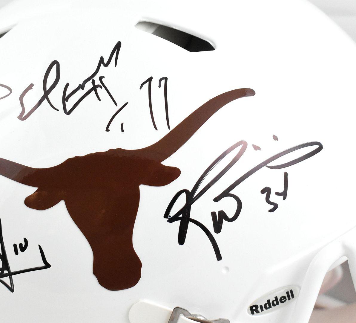 Texas Longhorns Legends Full-Size Authentic On-Field Speed Helmet Signed By (4) with Vince Young, Earl Campbell, Ricky Williams & Colt McCoy (Beckett) at PristineAuction.com Texas Longhorns Legends Full-Size Authentic On-Field Speed Helmet Signed By (4) with Vince Young, Earl Campbell, Ricky Williams & Colt McCoy (Beckett) at PristineAuction.com