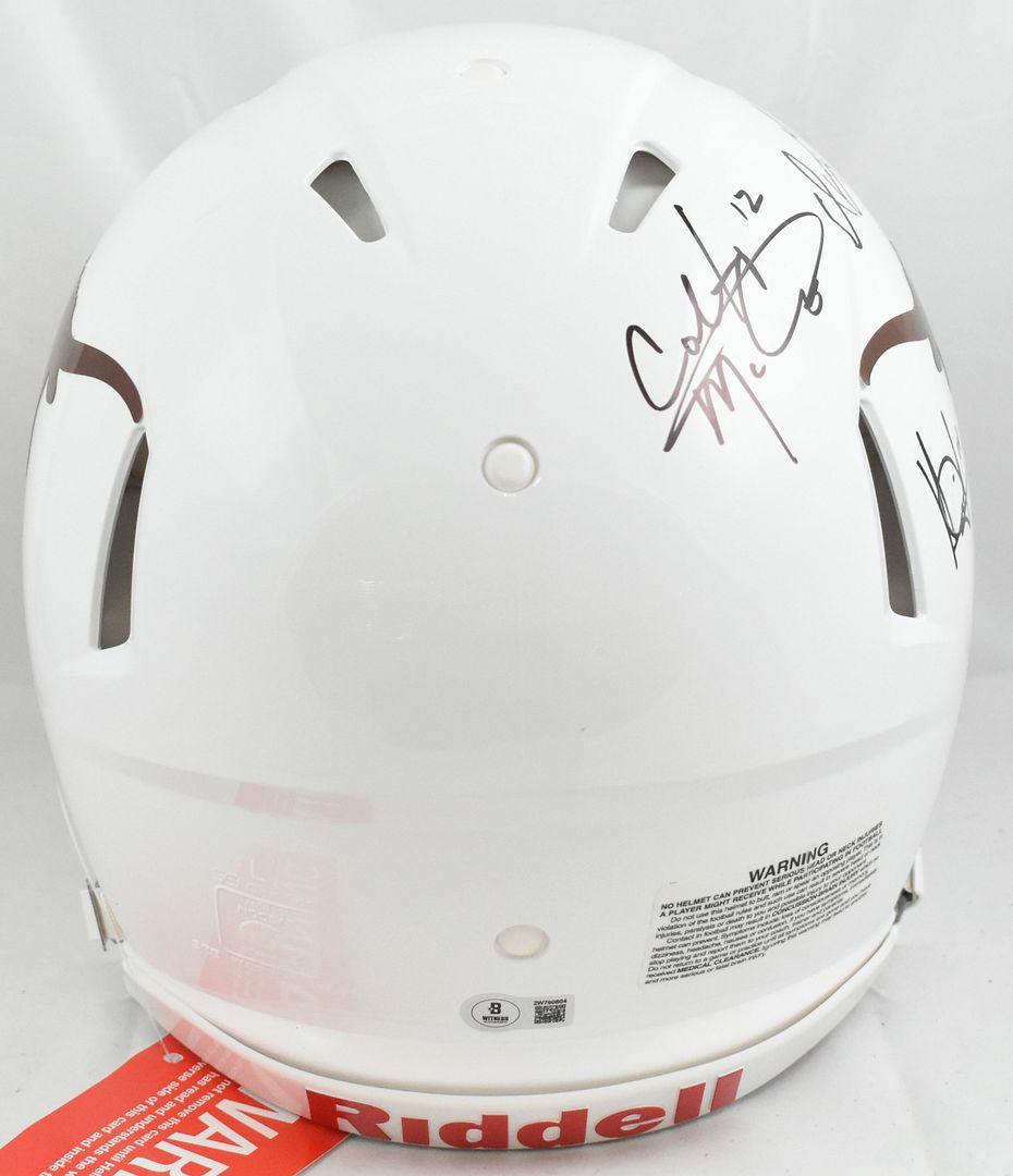 Texas Longhorns Legends Full-Size Authentic On-Field Speed Helmet Signed By (4) with Vince Young, Earl Campbell, Ricky Williams & Colt McCoy (Beckett) at PristineAuction.com Texas Longhorns Legends Full-Size Authentic On-Field Speed Helmet Signed By (4) with Vince Young, Earl Campbell, Ricky Williams & Colt McCoy (Beckett) at PristineAuction.com