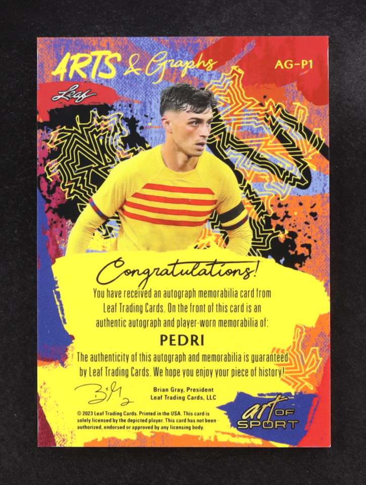 Pedri 2023 Leaf Arts & Graphs Memorabilia Autographs #AGP1 #9/25 at PristineAuction.com Pedri 2023 Leaf Arts & Graphs Memorabilia Autographs #AGP1 #9/25 at PristineAuction.com