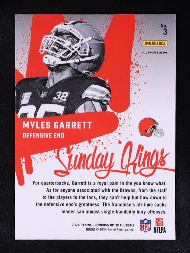 Myles Garrett 2024 Panini Donruss Optic Sunday Kings #3 at PristineAuction.com Myles Garrett 2024 Panini Donruss Optic Sunday Kings #3 at PristineAuction.com