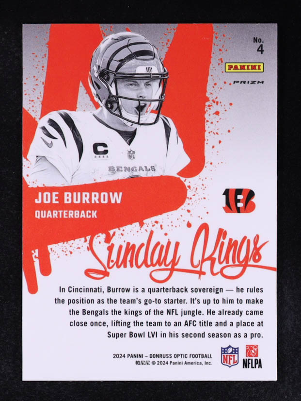 Joe Burrow 2024 Panini Donruss Optic Sunday Kings #4 at PristineAuction.com Joe Burrow 2024 Panini Donruss Optic Sunday Kings #4 at PristineAuction.com