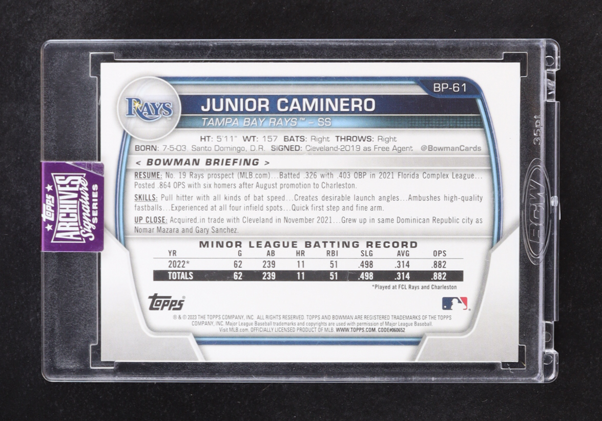 Junior Caminero 2025 Topps Archives Signature Series Autograph #BP61 #64/90 at PristineAuction.com Junior Caminero 2025 Topps Archives Signature Series Autograph #BP61 #64/90 at PristineAuction.com