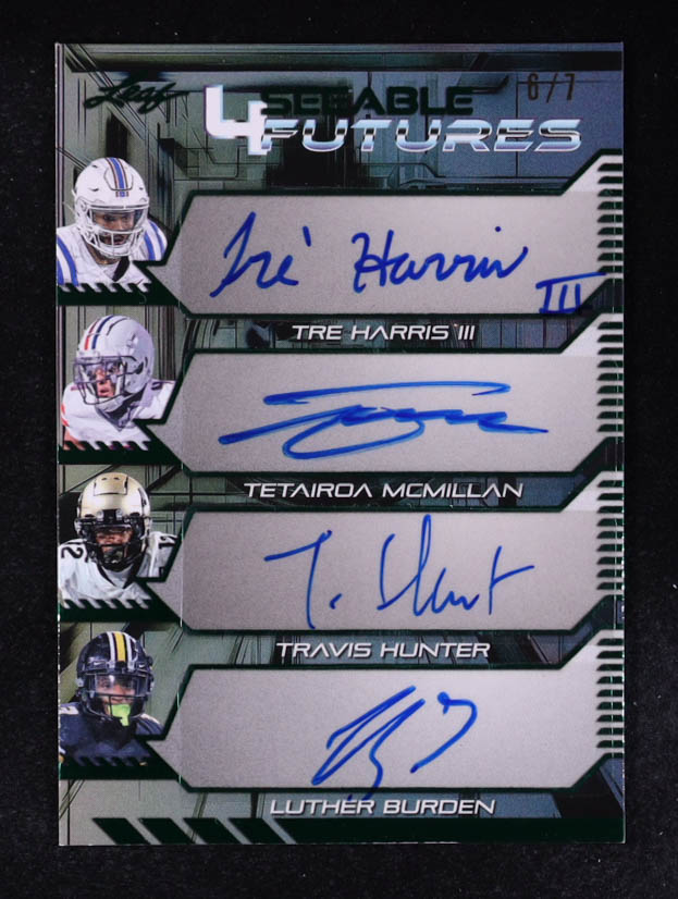 2024 Leaf 4Seeable Futures Autographs #4SF-6 RC #6/7 Tre Harris III / Tetairoa McMillan / Travis Hunter / Luther Burden at PristineAuction.com 2024 Leaf 4Seeable Futures Autographs #4SF-6 RC #6/7 Tre Harris III / Tetairoa McMillan / Travis Hunter / Luther Burden at PristineAuction.com
