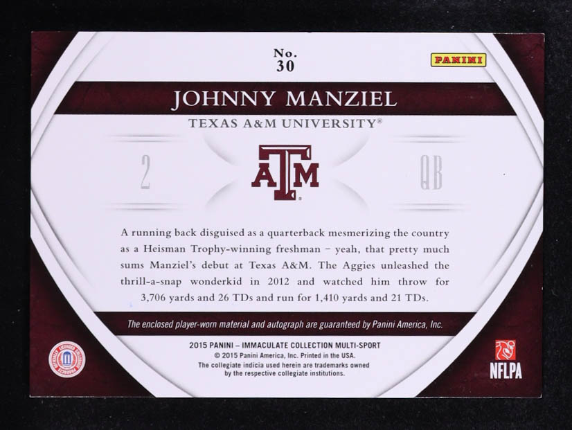 Johnny Manziel 2015 Panini Immaculate Collections Auto #30 RC #04/99 at PristineAuction.com Johnny Manziel 2015 Panini Immaculate Collections Auto #30 RC #04/99 at PristineAuction.com