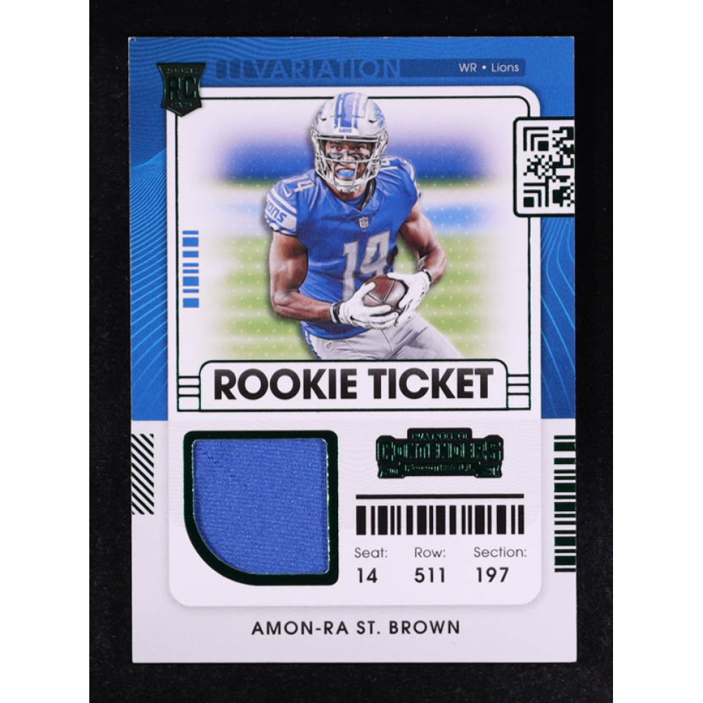 Amon-Ra St. Brown 2021 Panini Contenders Rookie Ticket Swatches Variation #31 RC at PristineAuction.com