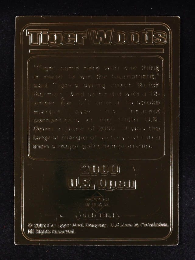 Tiger Woods 2001 Upper Deck Collectibles 2000 U.S. Open 23Kt Gold Card at PristineAuction.com Tiger Woods 2001 Upper Deck Collectibles 2000 U.S. Open 23Kt Gold Card at PristineAuction.com