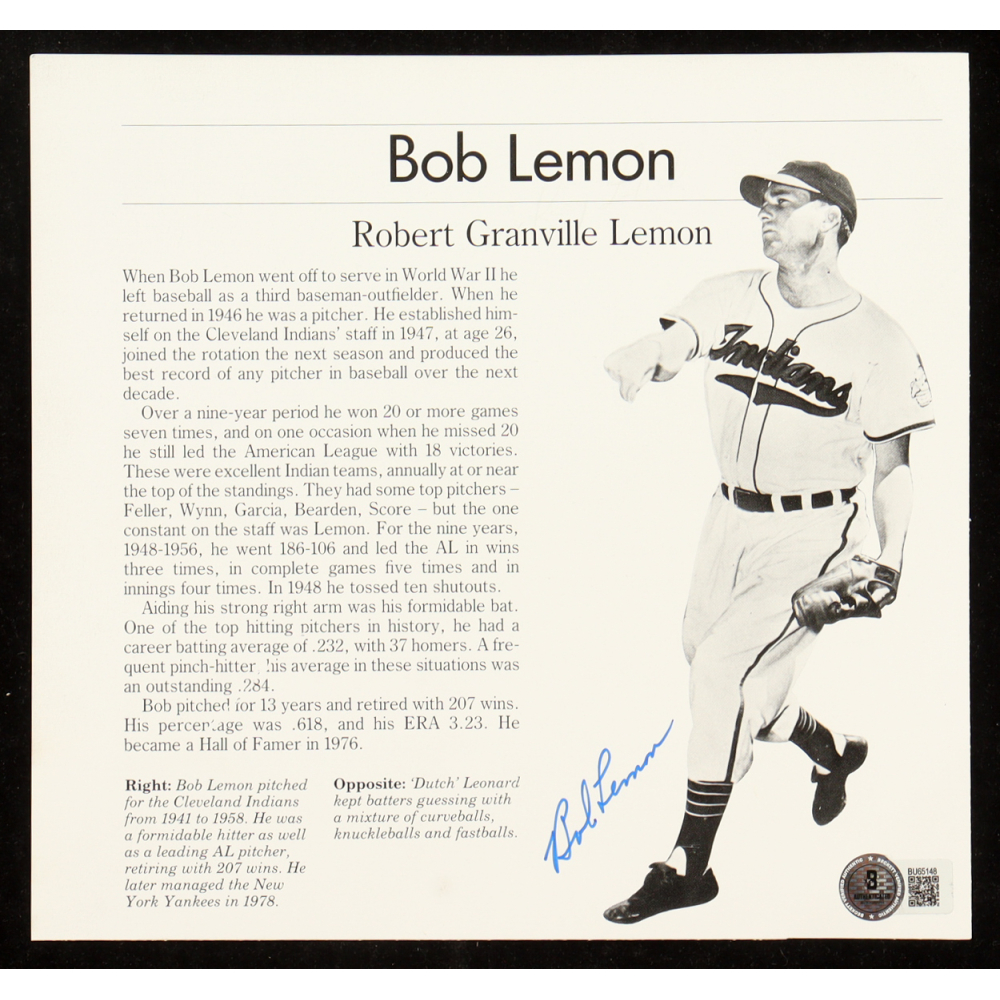 Bob Lemon Signed Indians News Article Cutout (Beckett) at PristineAuction.com